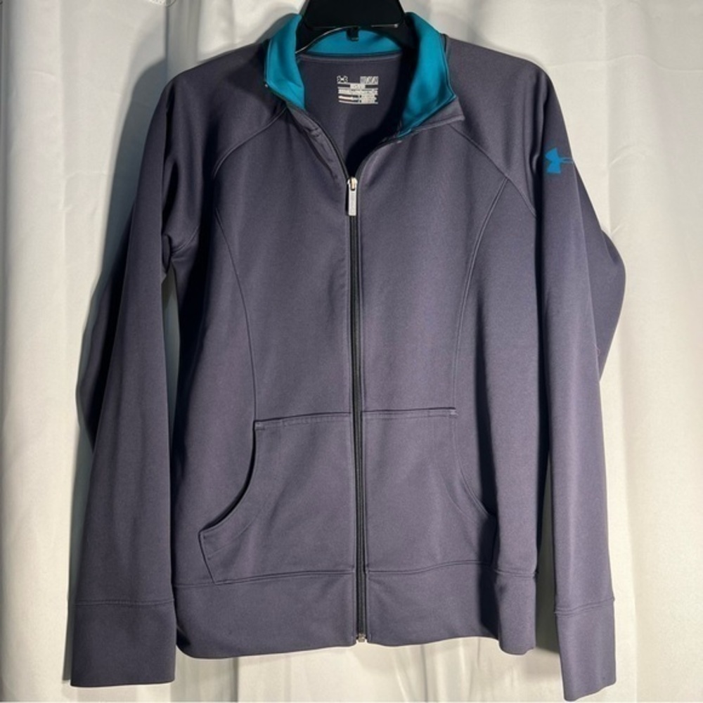 Under Armour Zip-Up Jacket - Medium, Dark Gray with Teal Accents